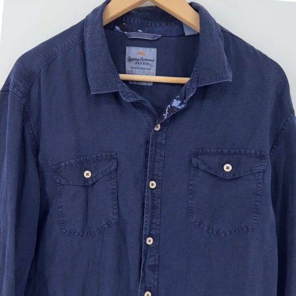 Tommy Bahama Jeans Island Crafted Linen Blend Blue Button Down Shirt Mens Large - Picture 1 of 7